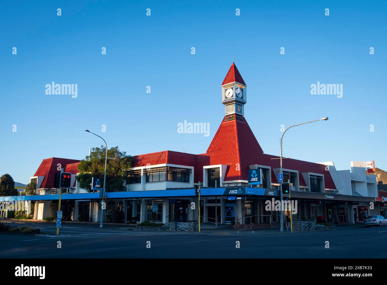 Uhrenturm im alten Postgebäude, Levin, Horowhoua, Nordinsel, Neuseeland Stockfoto