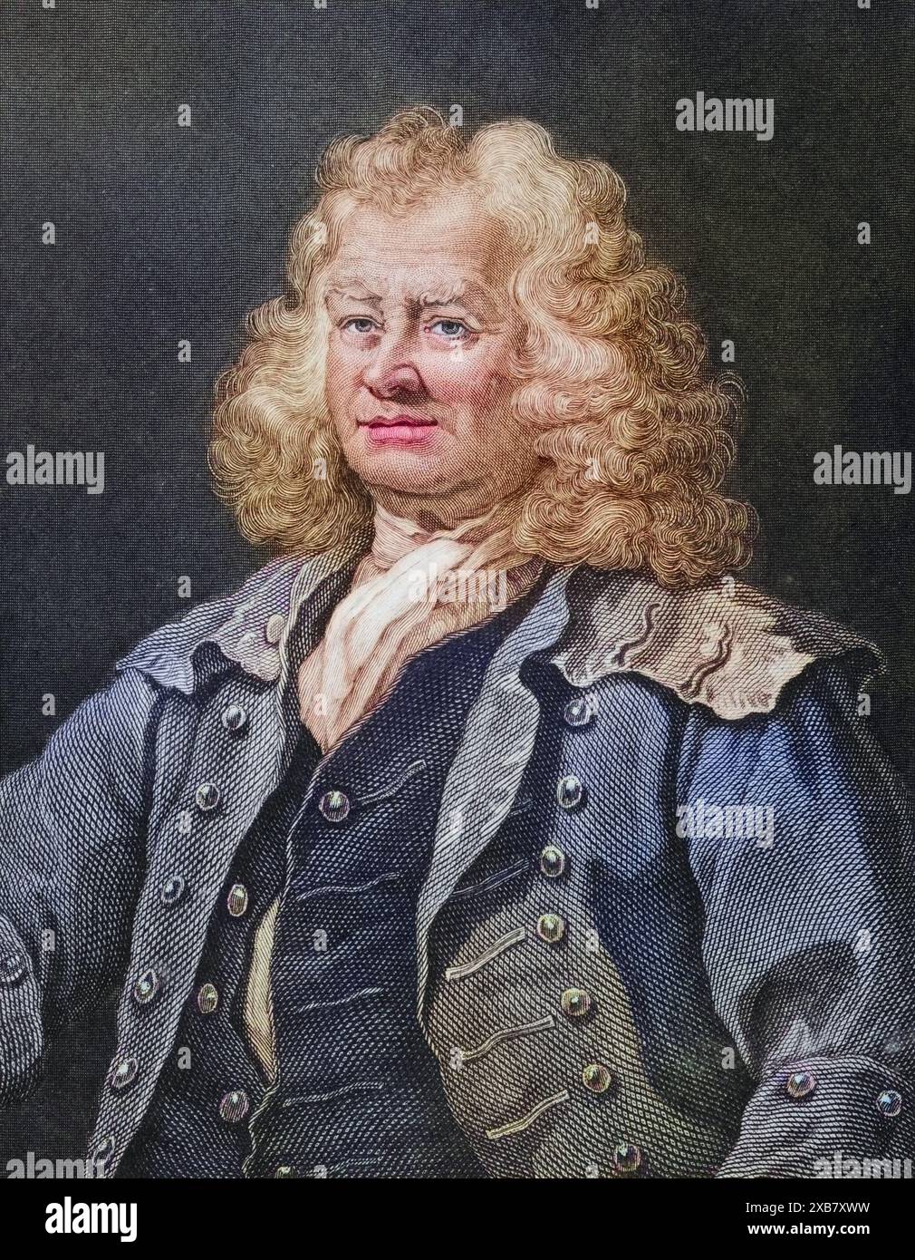 Thomas Coram, 1668?-1751. Englischer Philanthrop und Kolonisator. Gründer des Foundling Hospital in London im Jahr 1739. Kupferstich von JWCook nach einem Gemälde von William Hogarth., digital restaurierte Reproduktion von einer Vorlage aus dem 19. Jahrhundert, Datum nicht angegeben Stockfoto