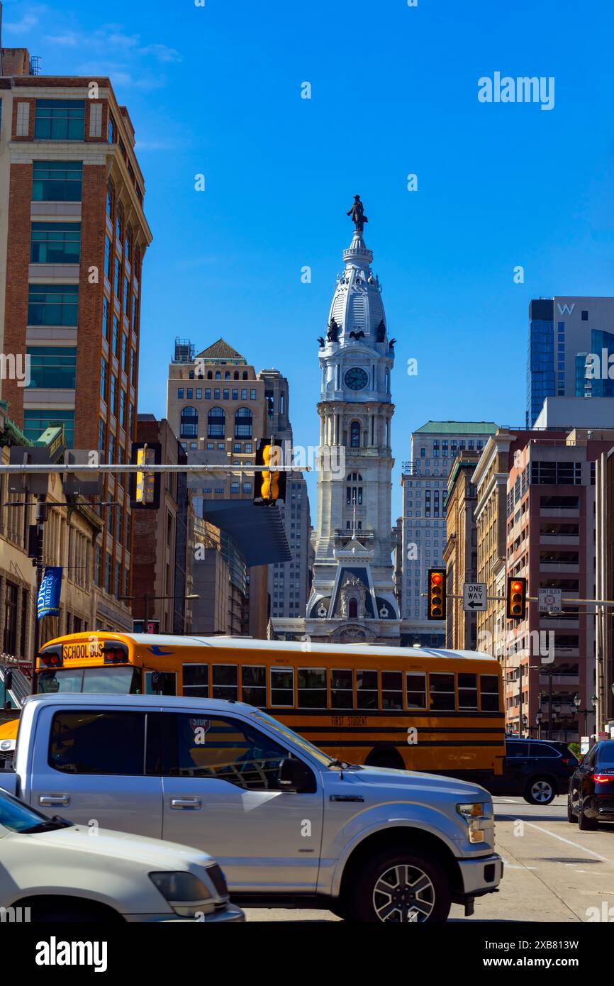 Philadelphia City Hall und Gerichtsgebäude, Sitz des First Judicial District von Pennsylvania. USA. Das Rathaus von Philadelphia ist das der Welt Stockfoto