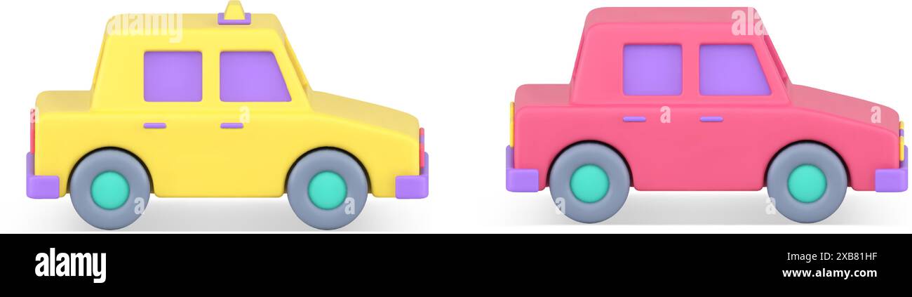 Auto Auto Limousine gelb Taxi Taxi für städtisches Ziel Passagiertransport Service 3D Symbol Set realistische Vektor-Illustration. Fahrzeugtechnik Stock Vektor