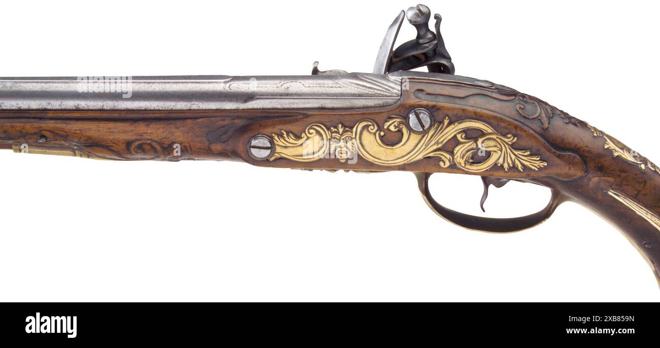 Kleinwaffen, Pistolen, Feuersteinpistole, Kaliber 15 mm, Johann Jakob Behr, Maastricht um 1720, EIGENTUM FREIGEGEBEN Stockfoto