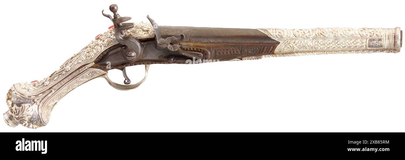 Kleinwaffen, Pistolen, Feuersteinpistole, Kaliber 15 mm, Balkan-Türkisch, CA. 1800, EIGENSCHAFTSFREIGABE Stockfoto