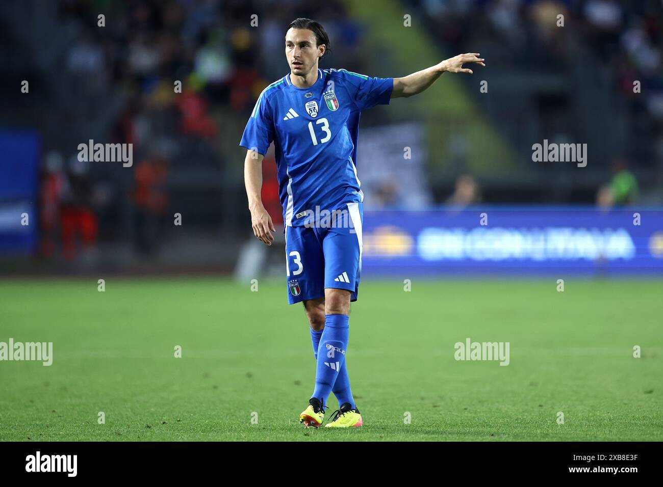 Matteo Darmian von Italien gibt Gesten während des Freundschaftsspiels zwischen Italien und Bosnien und Herzegowina im Stadio Carlo Castellani am 9. Juni 2024 in Empoli, Italien. Stockfoto