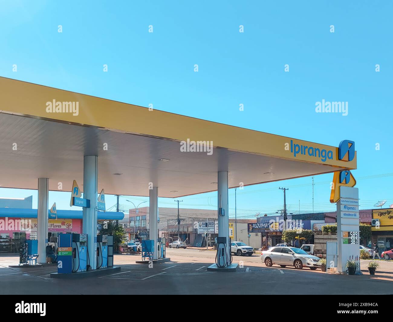 Jaguapita, Brasilien. Mai 2024. Ipiranga Tankstelle. Die Preise für Benzin und Diesel dürften nach Marktschätzungen steigen, um die vorläufige Maßnahme der Regierung zum Ausgleich der Lohnsummensteuerbefreiung in 17 Sektoren der brasilianischen Wirtschaft auszugleichen. Quelle: SOPA Images Limited/Alamy Live News Stockfoto