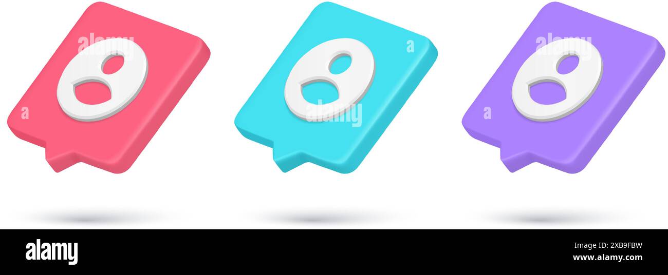 Realistische schnelle Tipps Freund Anfrage Social Network Internet-Benachrichtigung 3D Symbol Sammlung Vektor Illustration. Legen Sie einen persönlichen Kontakt für ein neues Benutzermitglied fest Stock Vektor