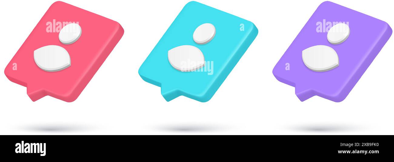 Kollektion mehrfarbig 3D Icon Mitglied Kontakt persönliches Profil neue Freundschaftsanfrage Vektor Illustration. Stellen Sie realistische soziale Netzwerke Internet-Benachrichtigung ein Stock Vektor