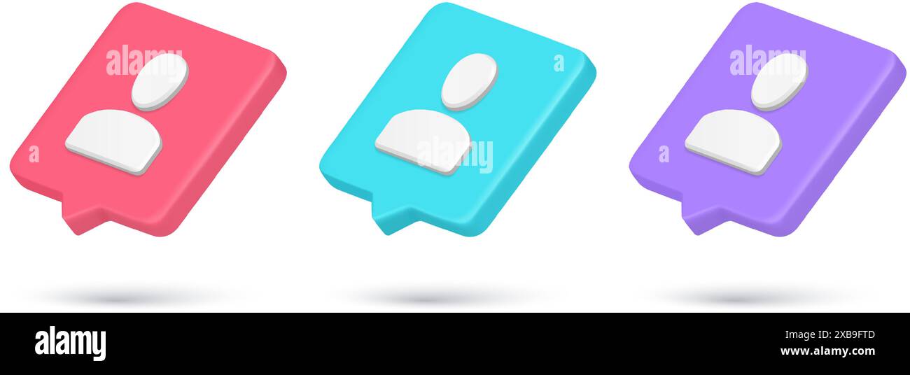 Kollektion Minimalist user member New friend request 3D Icon Quick tips realistische Vektordarstellung. Legen Sie den Cyberspace für die Identifizierung persönlicher Konten fest Stock Vektor