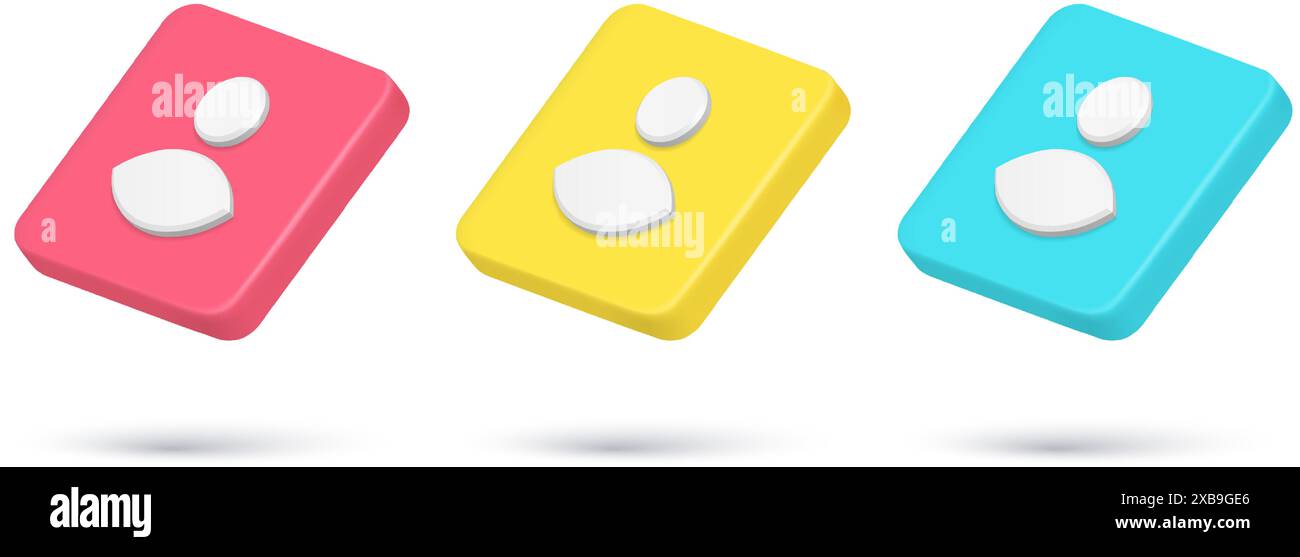 Kollektion mehrfarbig 3D Icon Mitglied Kontakt persönliches Profil neue Freundschaftsanfrage Vektor Illustration. Stellen Sie realistische soziale Netzwerke Internet-Benachrichtigung ein Stock Vektor