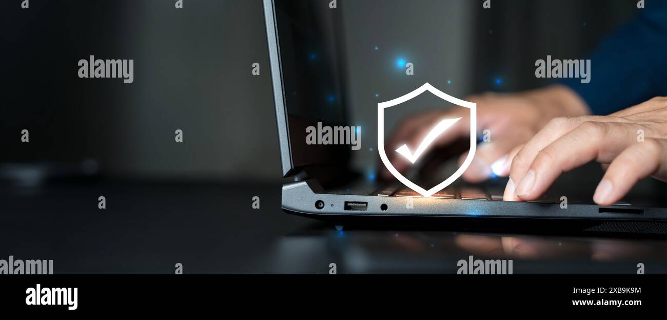 Sicherheitsqualitätsmanagementkonzept. Zertifizierte Garantiegenehmigung oder sicheres Zugangssystem. Identitätssicherung für Sicherheitsschutzsysteme. Abgeschnittener Sho Stockfoto