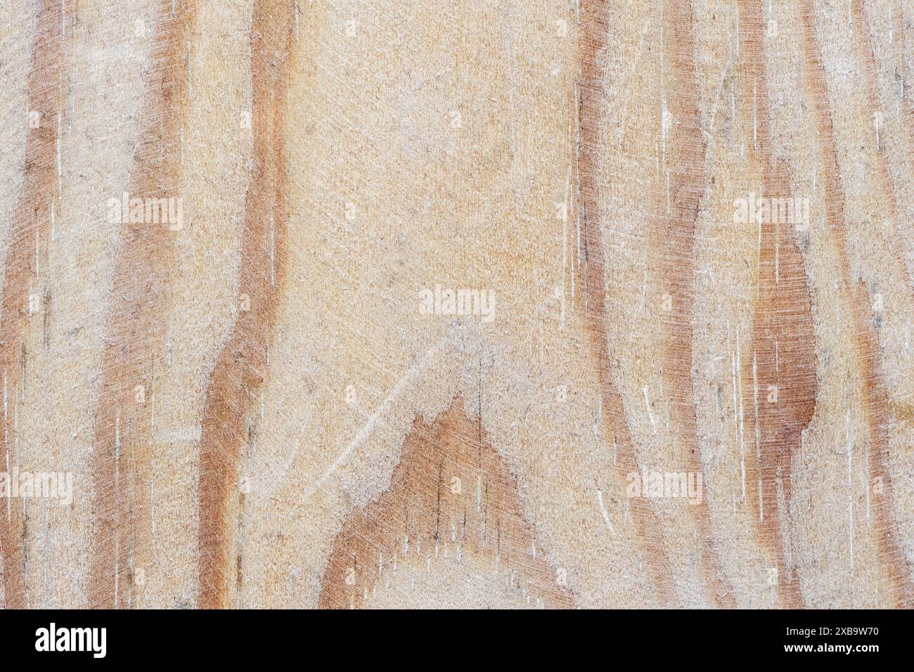 Schmutziger beigefarbener hölzerner Texturhintergrund mit Unvollkommenheiten, hoher detaillierter hölzerner Hintergrund mit Knoten Stockfoto