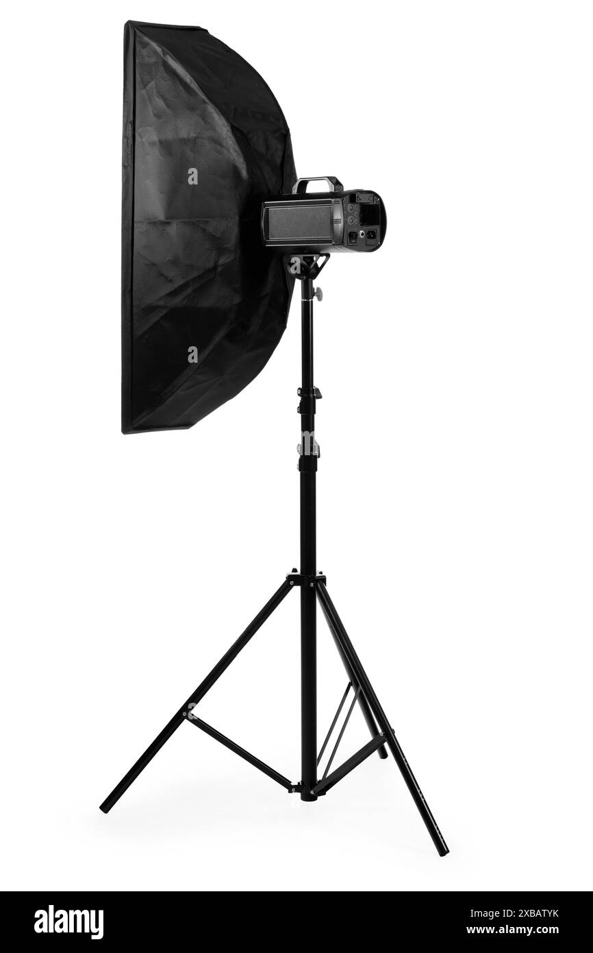 Professioneller Lichtreflektor isoliert auf weiß. Ausrüstung für Fotografen Stockfoto