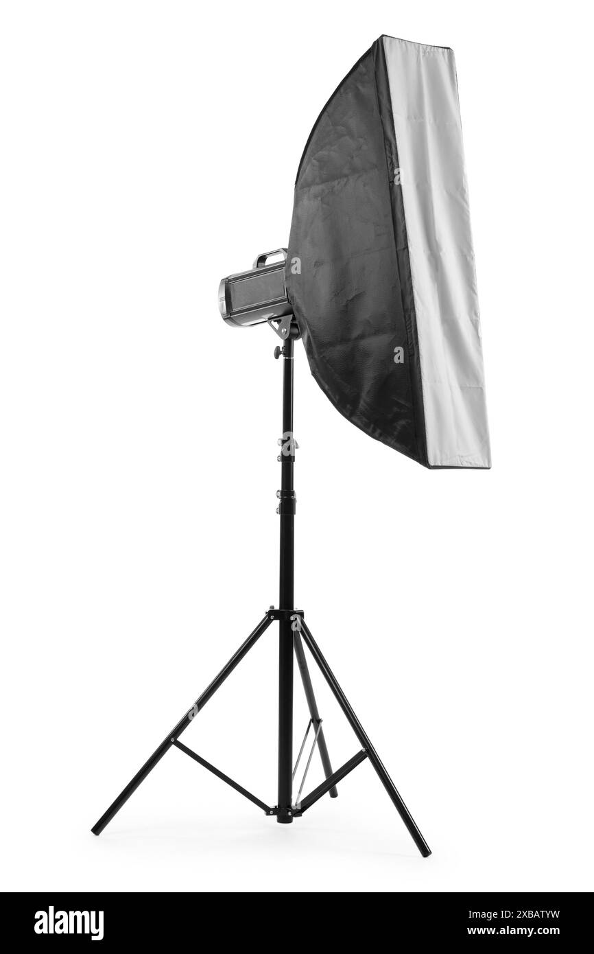 Professioneller Lichtreflektor isoliert auf weiß. Ausrüstung für Fotografen Stockfoto