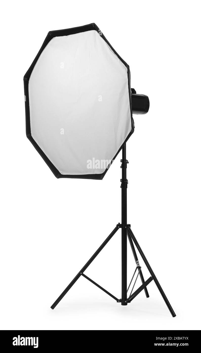 Professioneller Lichtreflektor isoliert auf weiß. Ausrüstung für Fotografen Stockfoto