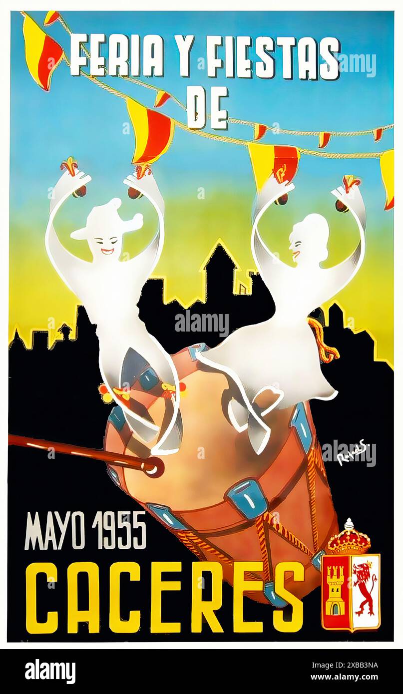 Rafael S. Feria y Fiestas de Cáceres Mai 1955 - spanisches Vintage-Poster; Künstler unbekannt - nur für redaktionelle Zwecke Stockfoto