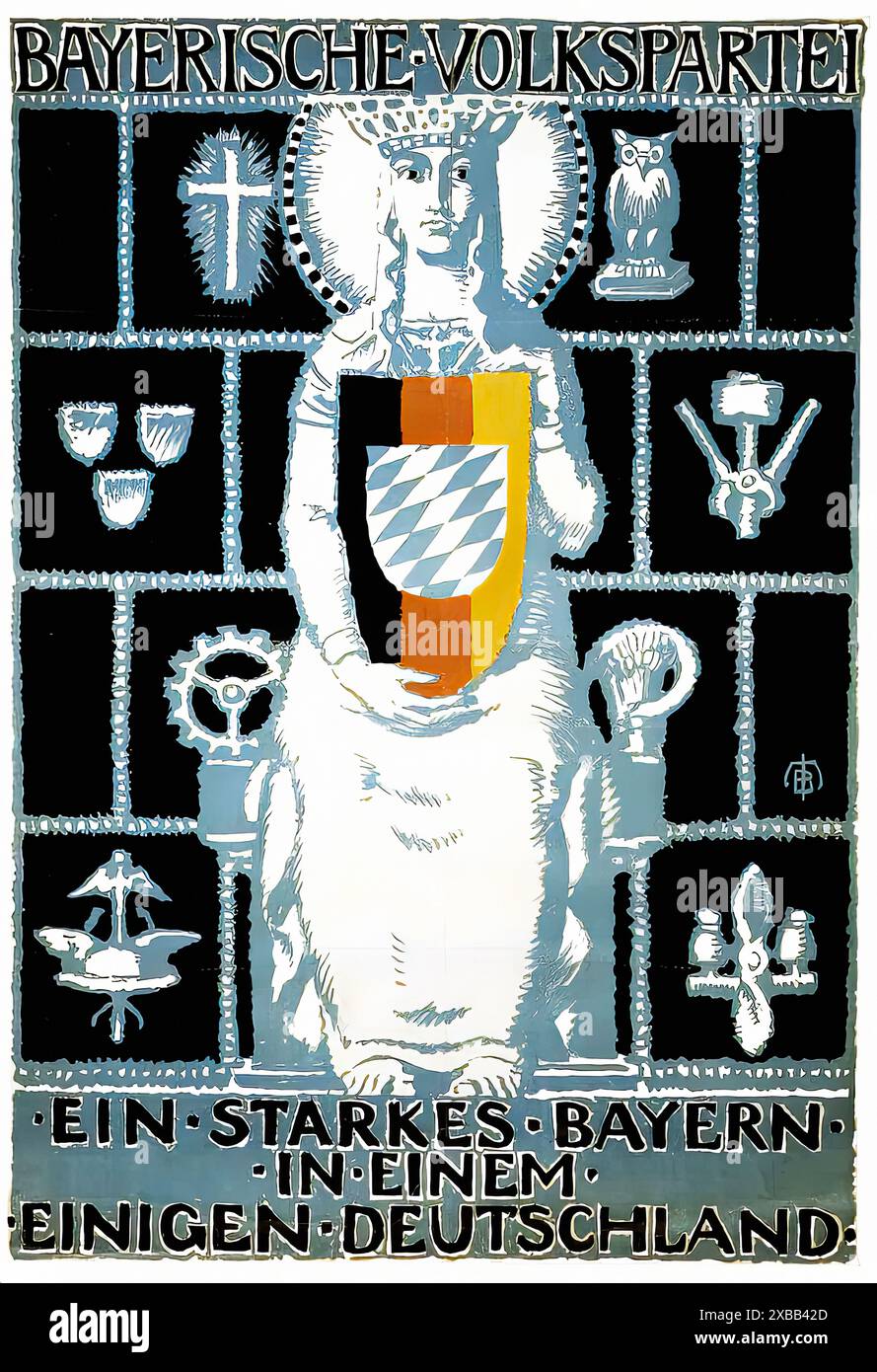Bayerische Volkspartei ein starkes Bayern in einem einigen Deutschland um 1914 - Patriotisches Poster der Ersten Weltkrieg Stockfoto