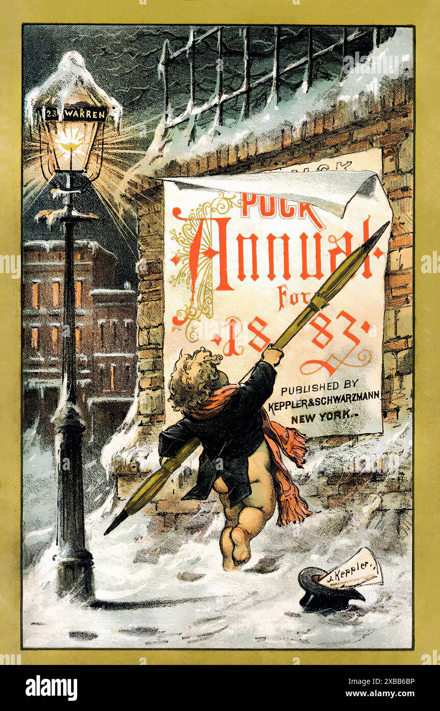 Puck's Annual für 1883. Vintage Illustrated Magazine Cover Stockfoto