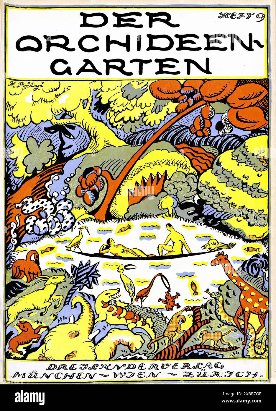 Der Orchideengarten. 00001 Vintage Illustrated Magazine Cover Stockfoto