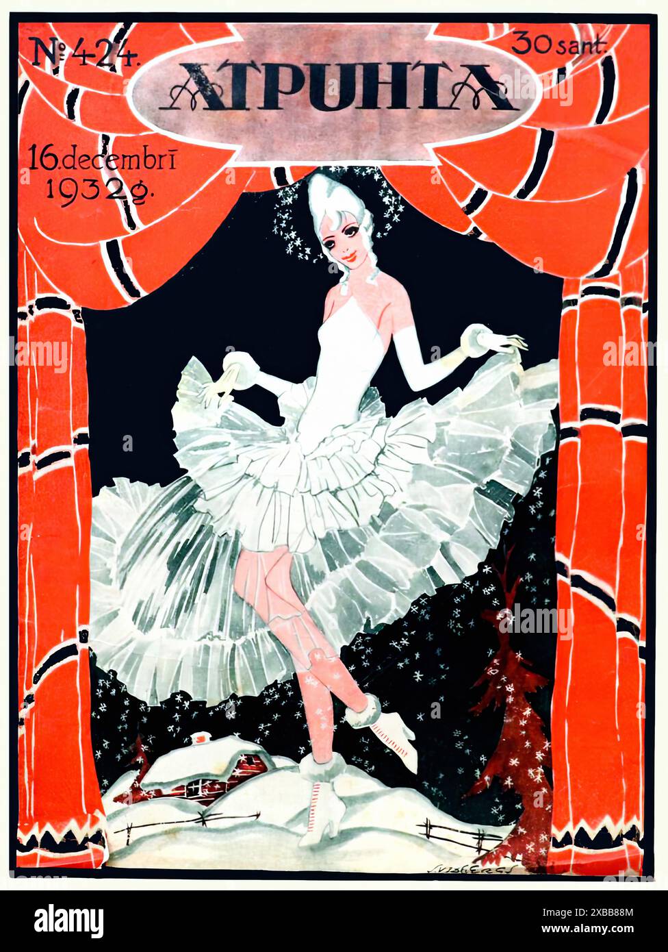 Atpuhta (Freizeit) 16. Dezember 1932 - Vintage Illustrated Magazine Cover Stockfoto