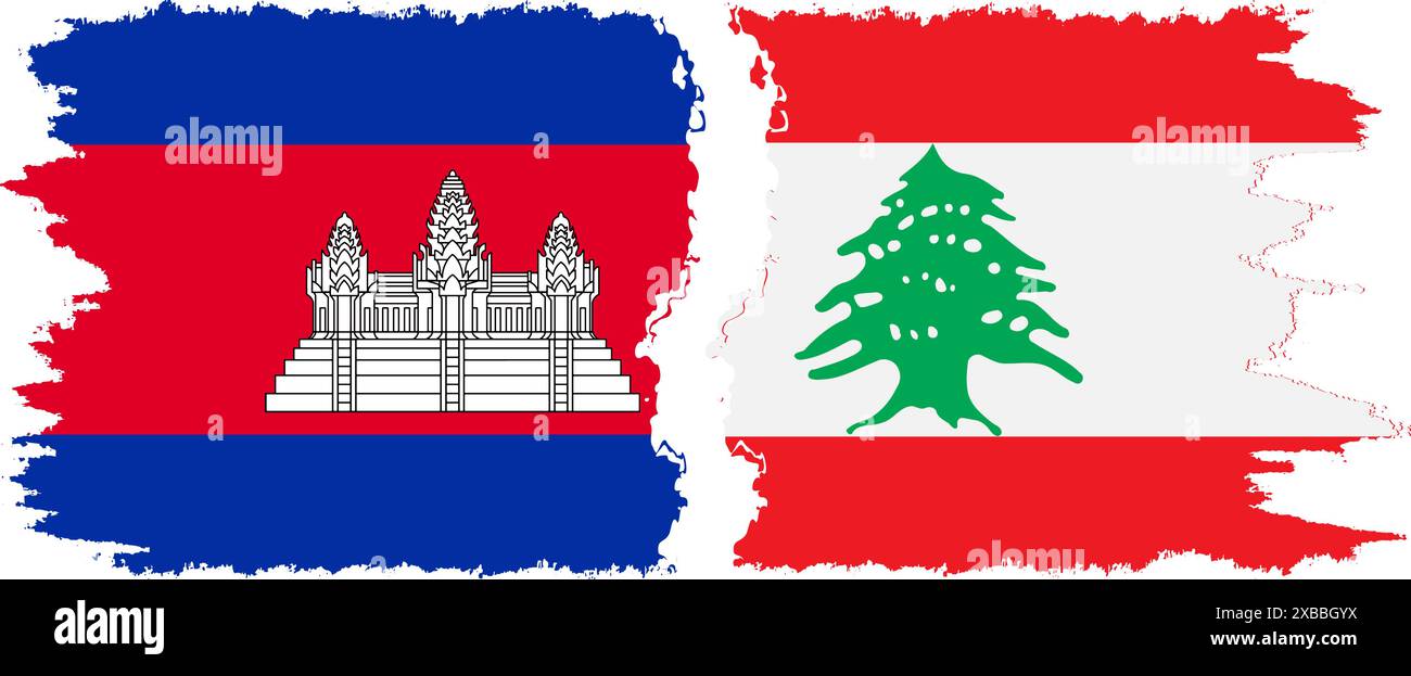 Libanon und Kambodscha Grunge Flaggen Verbindung, Vektor Stock Vektor