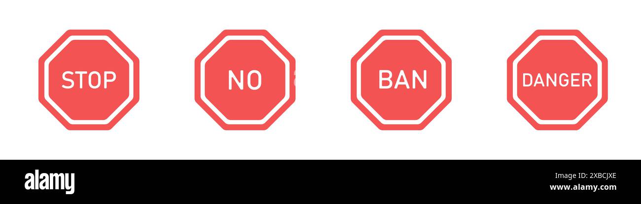 Set von Verbotsschildern, Stopp, nein, Ban, Gefahrenvektor. Satz von Verbotszeichen Vektor. Einfache Symbole von Sechsecken für Warnvektor. Stock Vektor