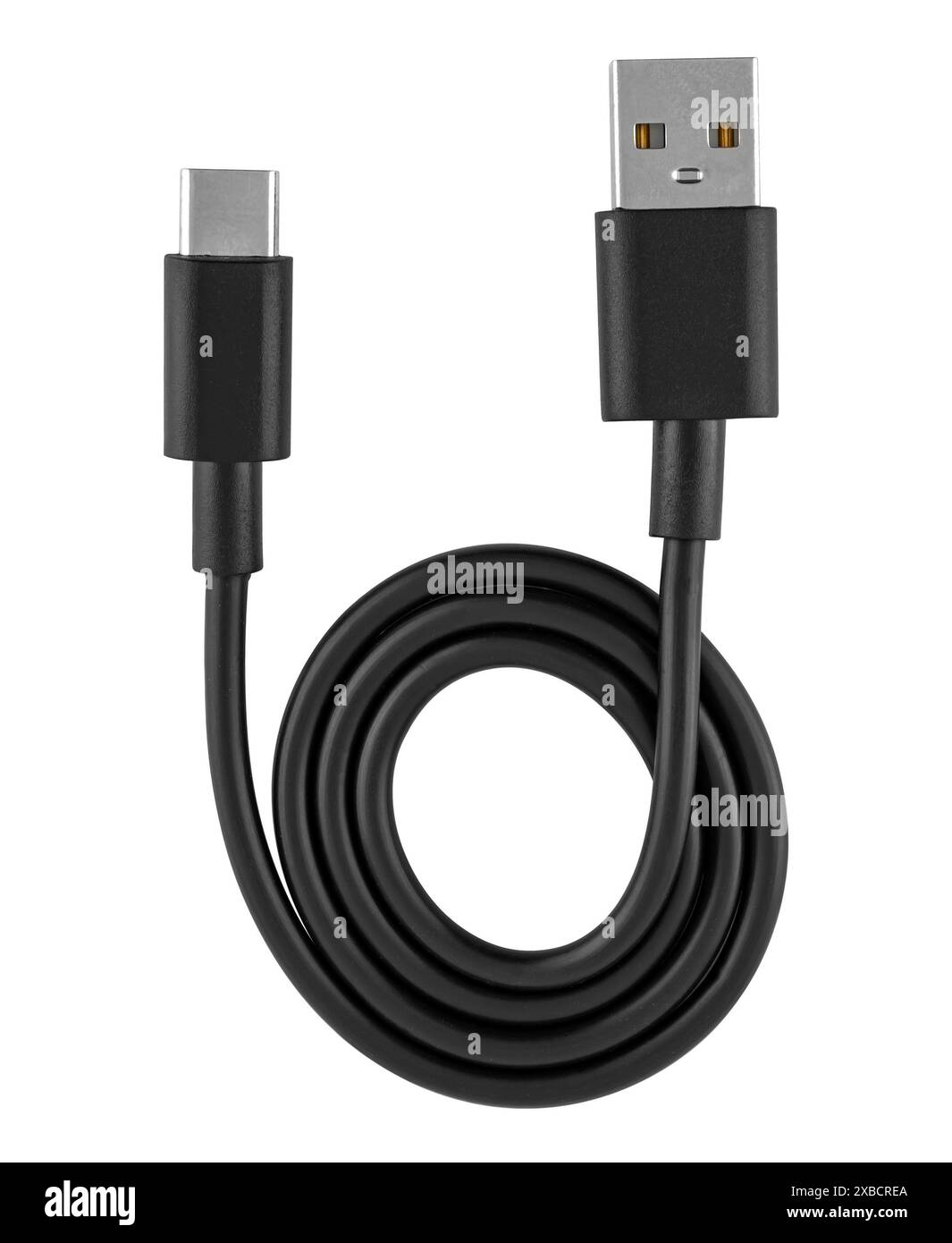 USB- und Typ-C-Kabel, auf weißem Hintergrund in der Isolierung Stockfoto