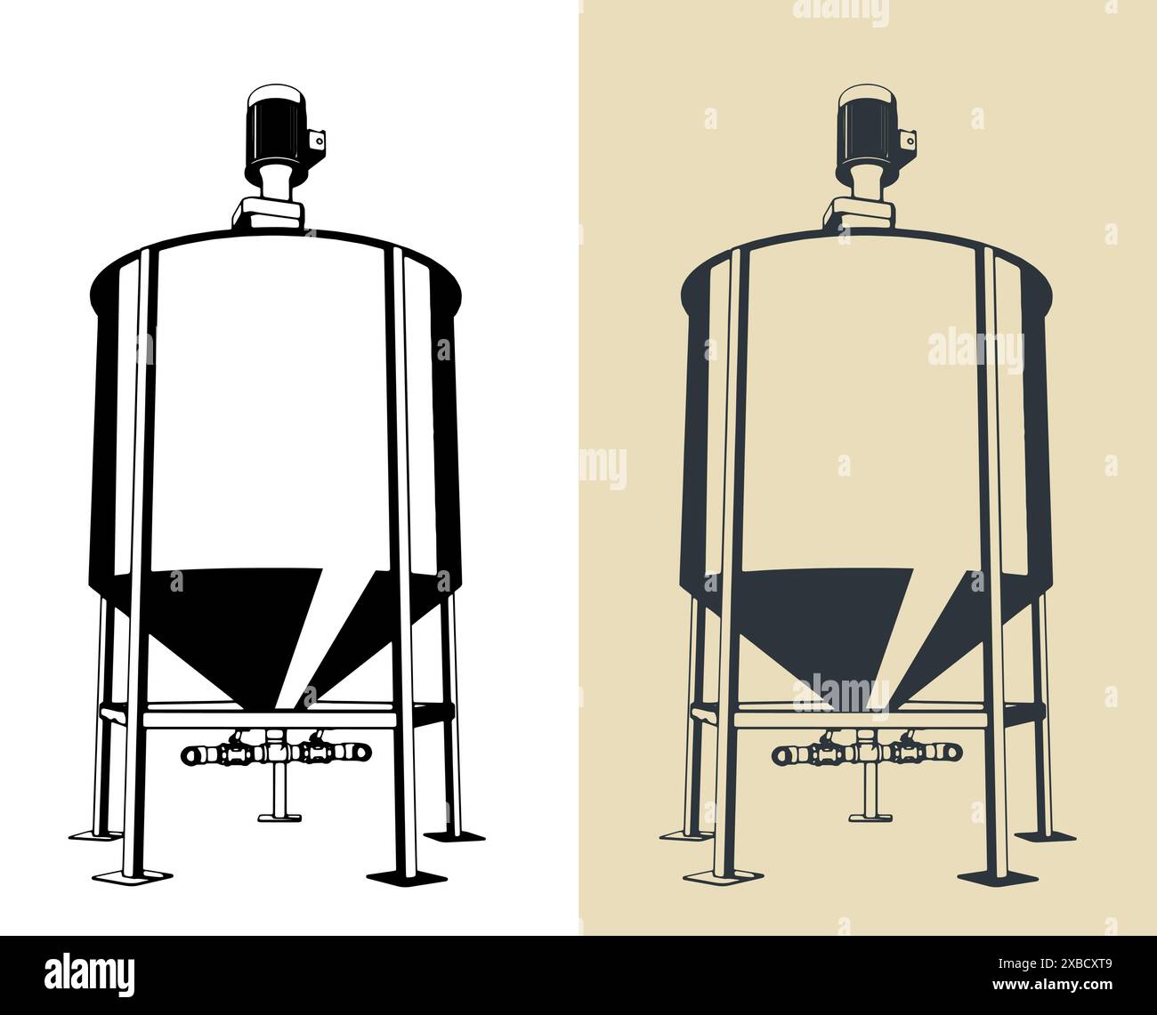 Stilisierte Vektorabbildungen großer industrieller Tankmischer Stock Vektor