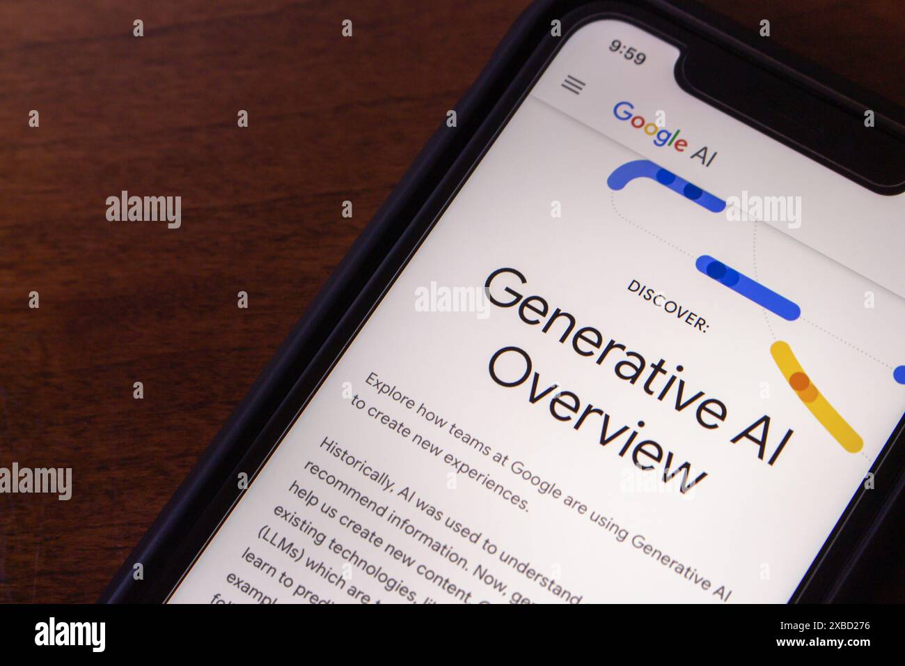 Vancouver, KANADA - 20. Mai 2024 : Google Generative AI Overview Website auf einem iPhones Bildschirm. Stockfoto
