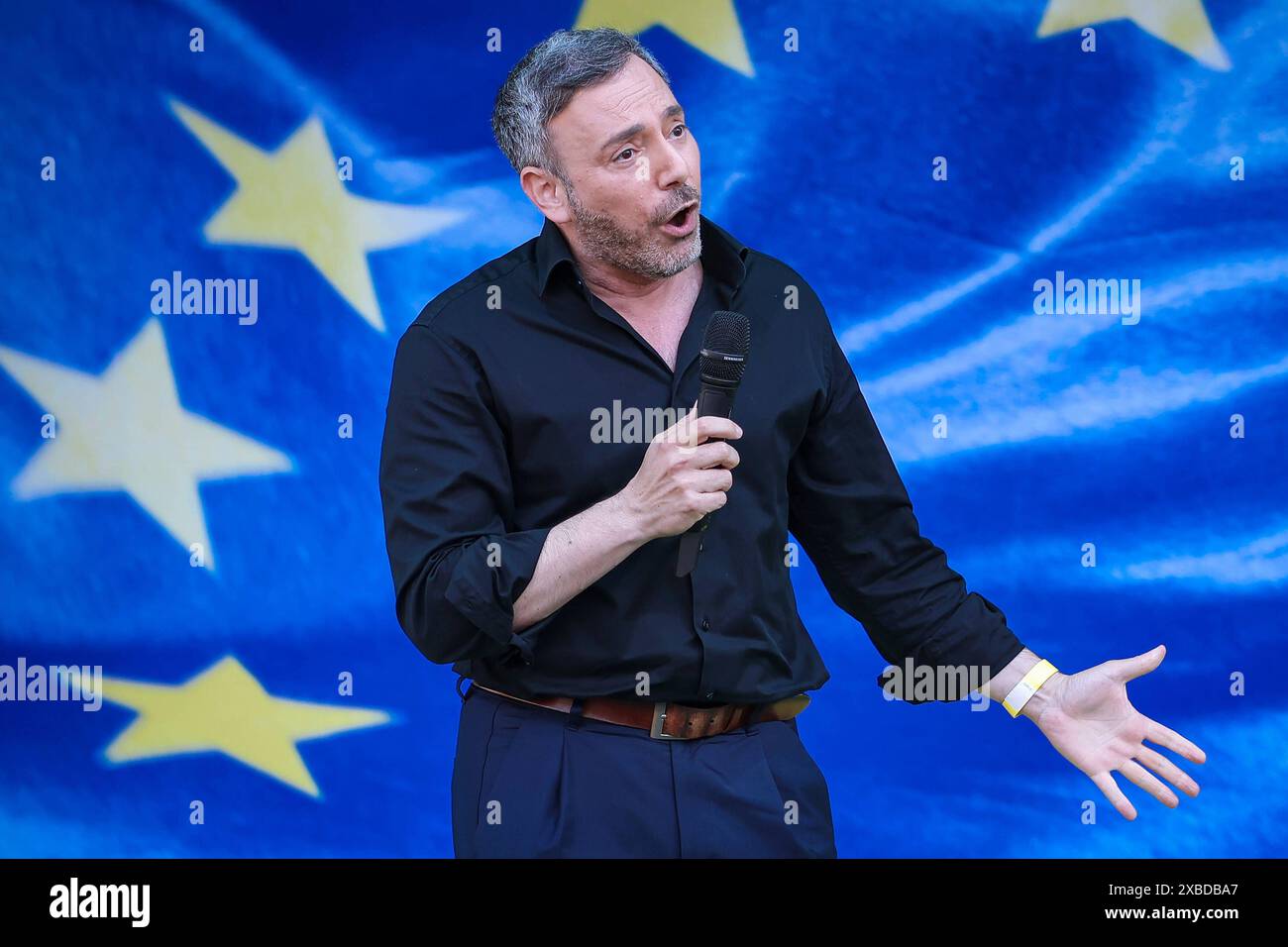 07.06.2024, Köln, Wahlkampfveranstaltung Bündnis 90 die Grünen - Sergey Lagodinsky Nordrhein-Westfalen Deutschland *** 07 06 2024, Köln, Wahlkampfveranstaltung Bündnis 90 die Grünen Sergey Lagodinsky Nordrhein-Westfalen Deutschland Stockfoto