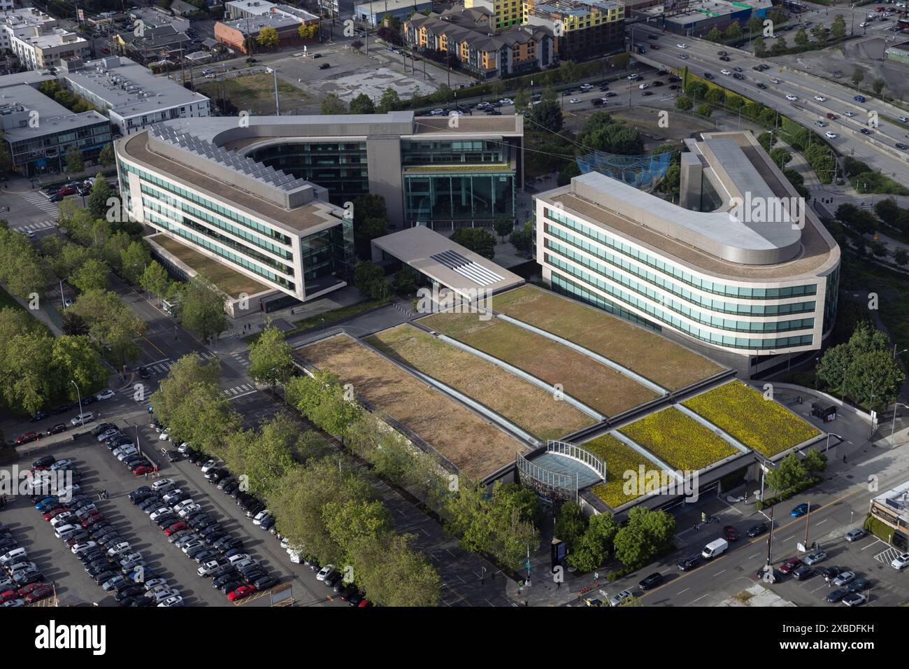 Luftaufnahme des Hauptquartiers der Bill & Melinda Gates Foundation in Seattle am Dienstag, 4. Juni 2024. Stockfoto