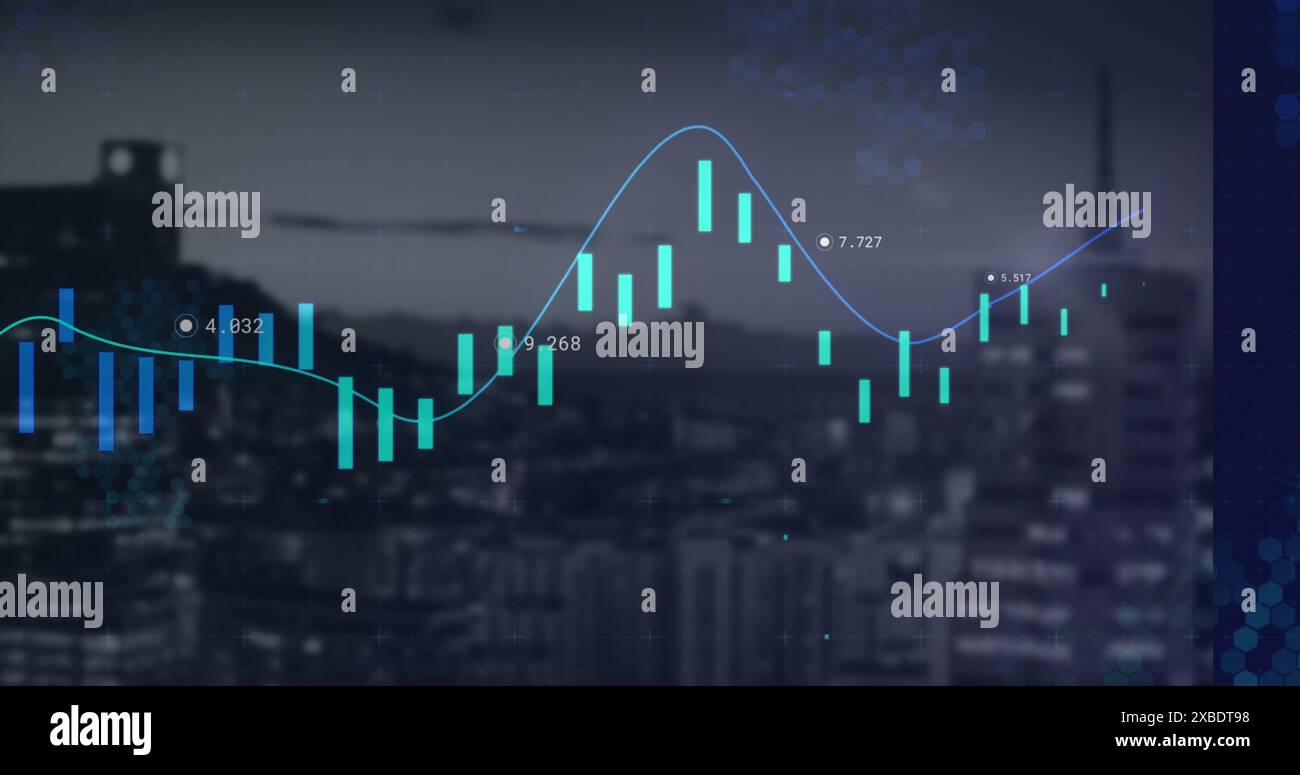 Bild eines Diagramms mit schwankenden Datenpunkten, das auf dem Digitalbildschirm angezeigt wird Stockfoto