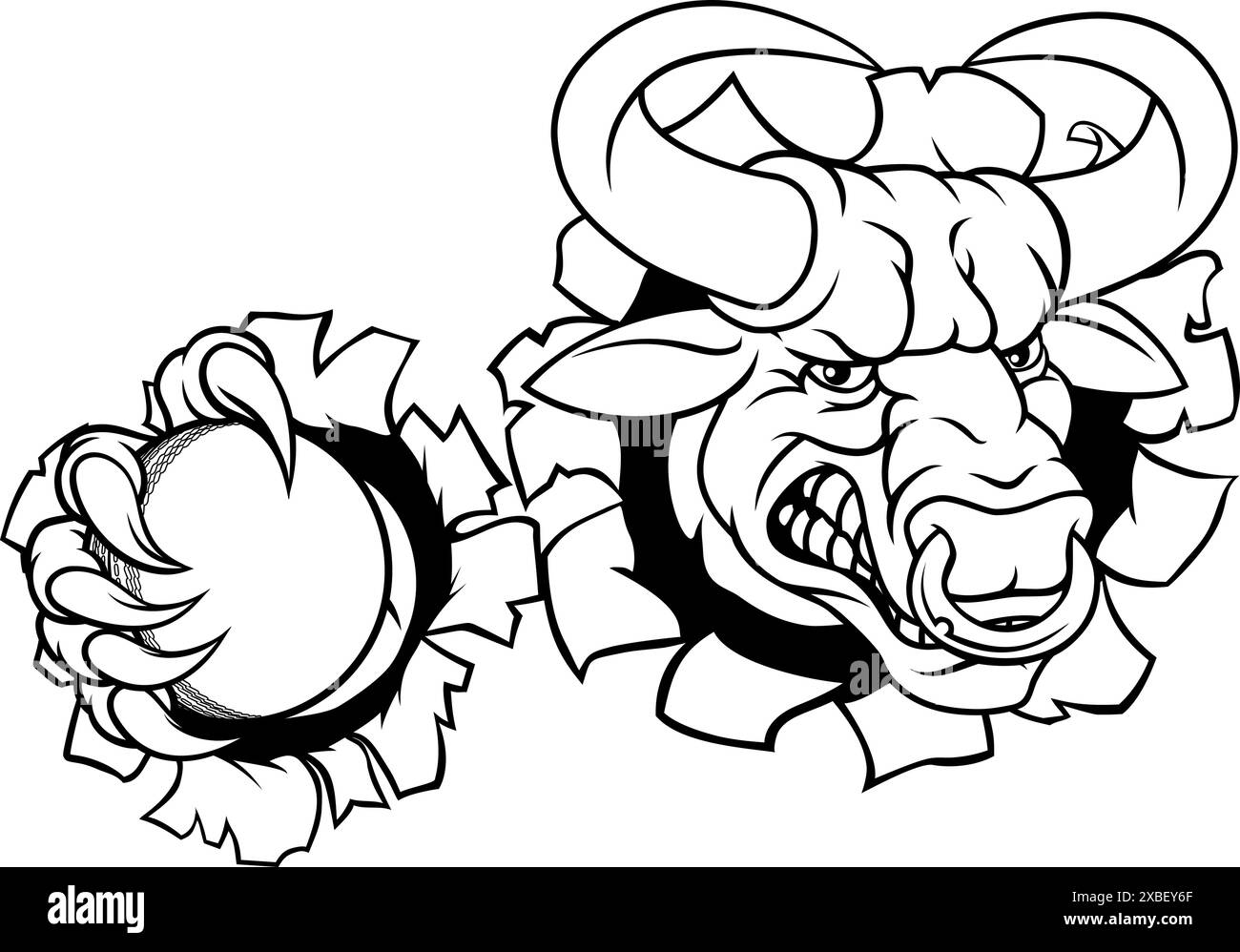 Bull Minotaurus Longhorn Cow Cricket Maskottchen-Cartoon Stock Vektor