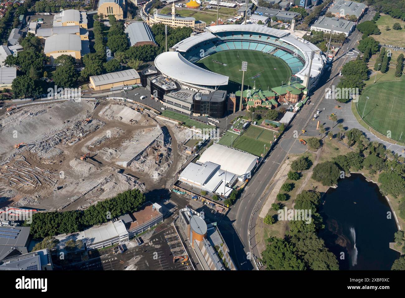Der Abriss des Allianz Stadions, des Moore Park NSW, des Sydney Football Stadions, kommerziell bekannt als Allianz Stadium und früher Aussie Stadium Stockfoto