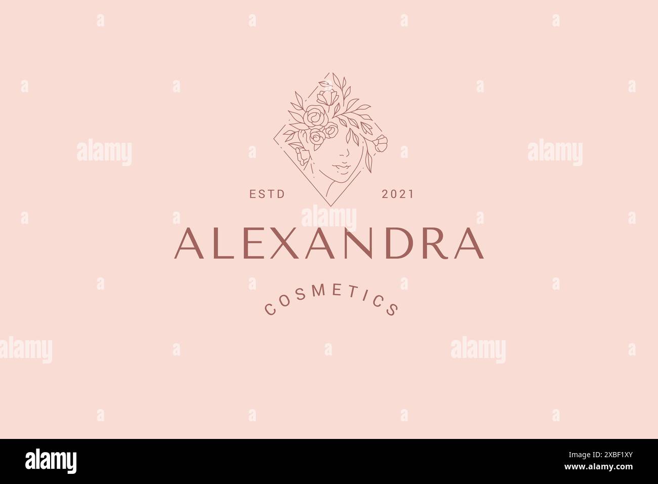 Minimalistische lineare Frau Blume Frisur Porträt Frühling Blüte organische monochrome Logo Vektor Illustration. Einfache weibliche Blütenblüte dekorative de Stock Vektor