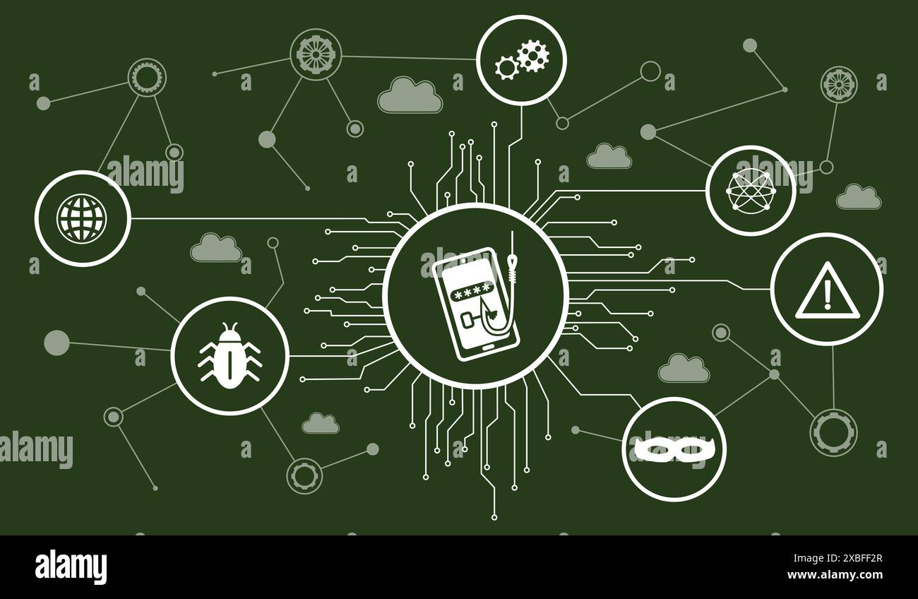 Konzept von Phishing mit verbundenen Symbolen Stockfoto