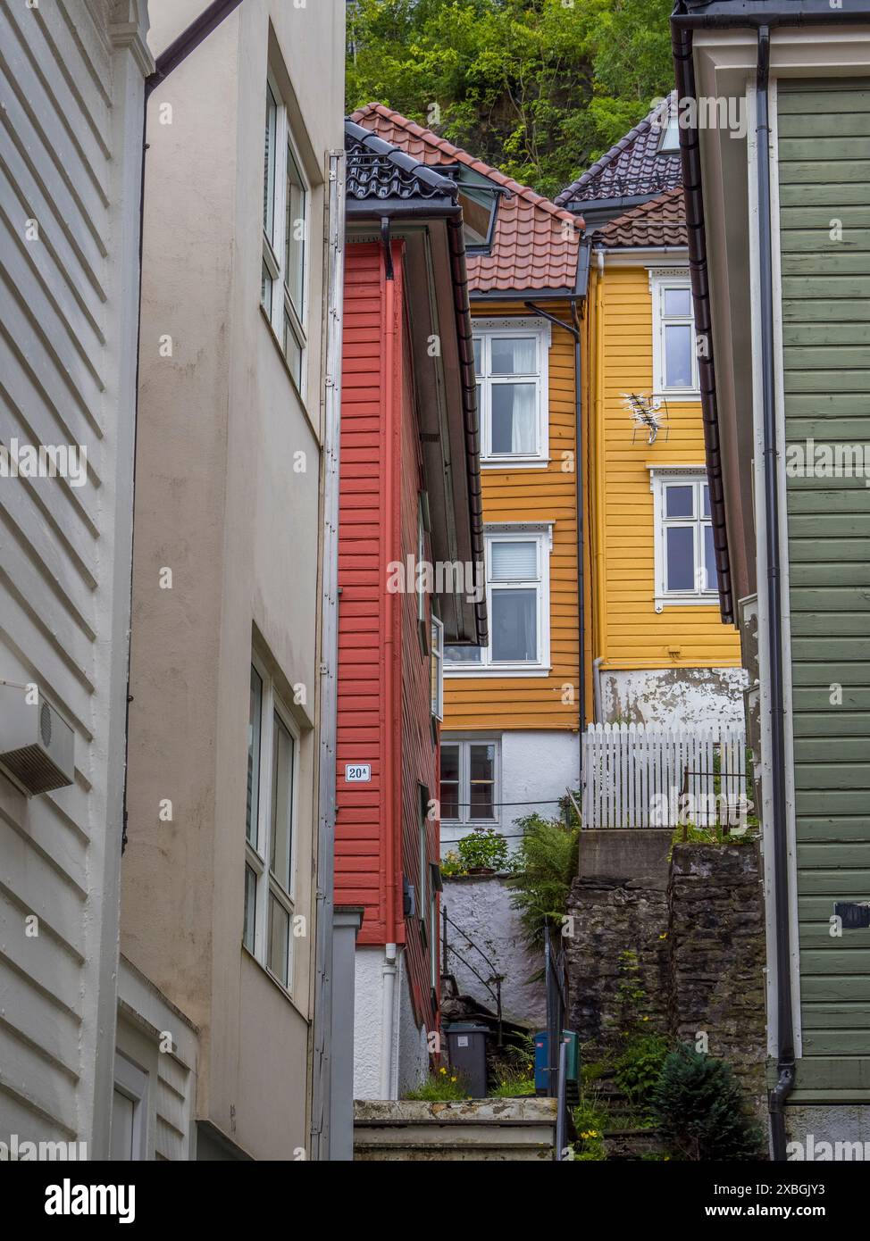 Bunte Häuser, Bryggen, Bergen, Norwegen, Europa, EU. Stockfoto