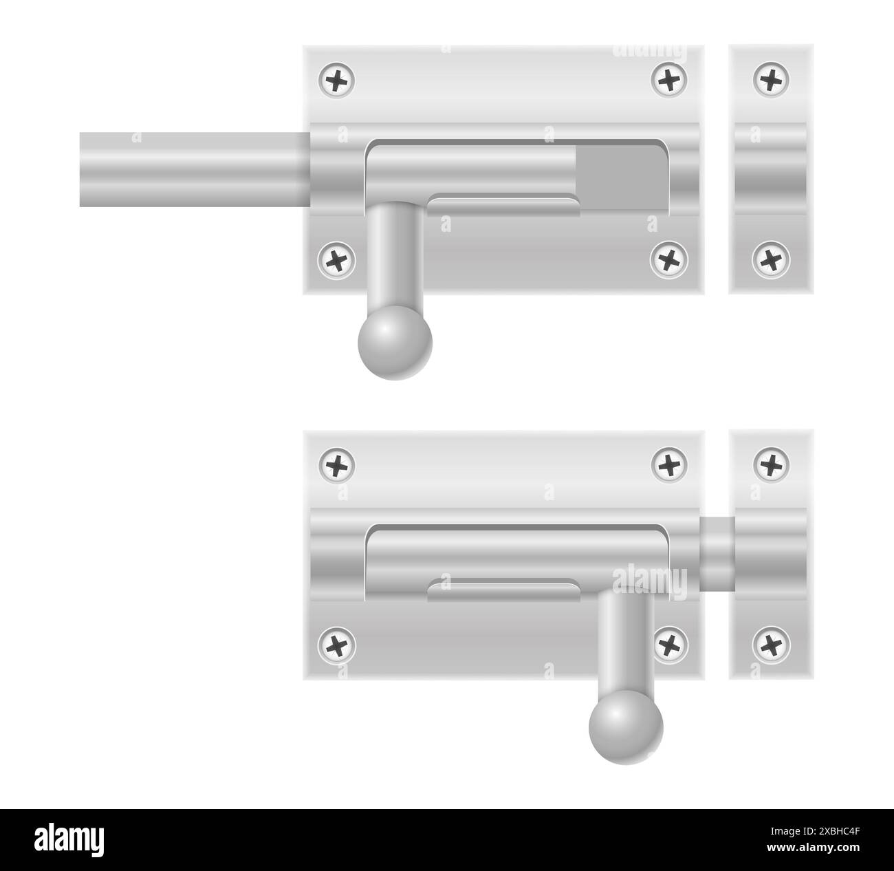 Metallverriegelung zum Schließen von Türen Vektorillustration isoliert auf weißem Hintergrund Stockfoto