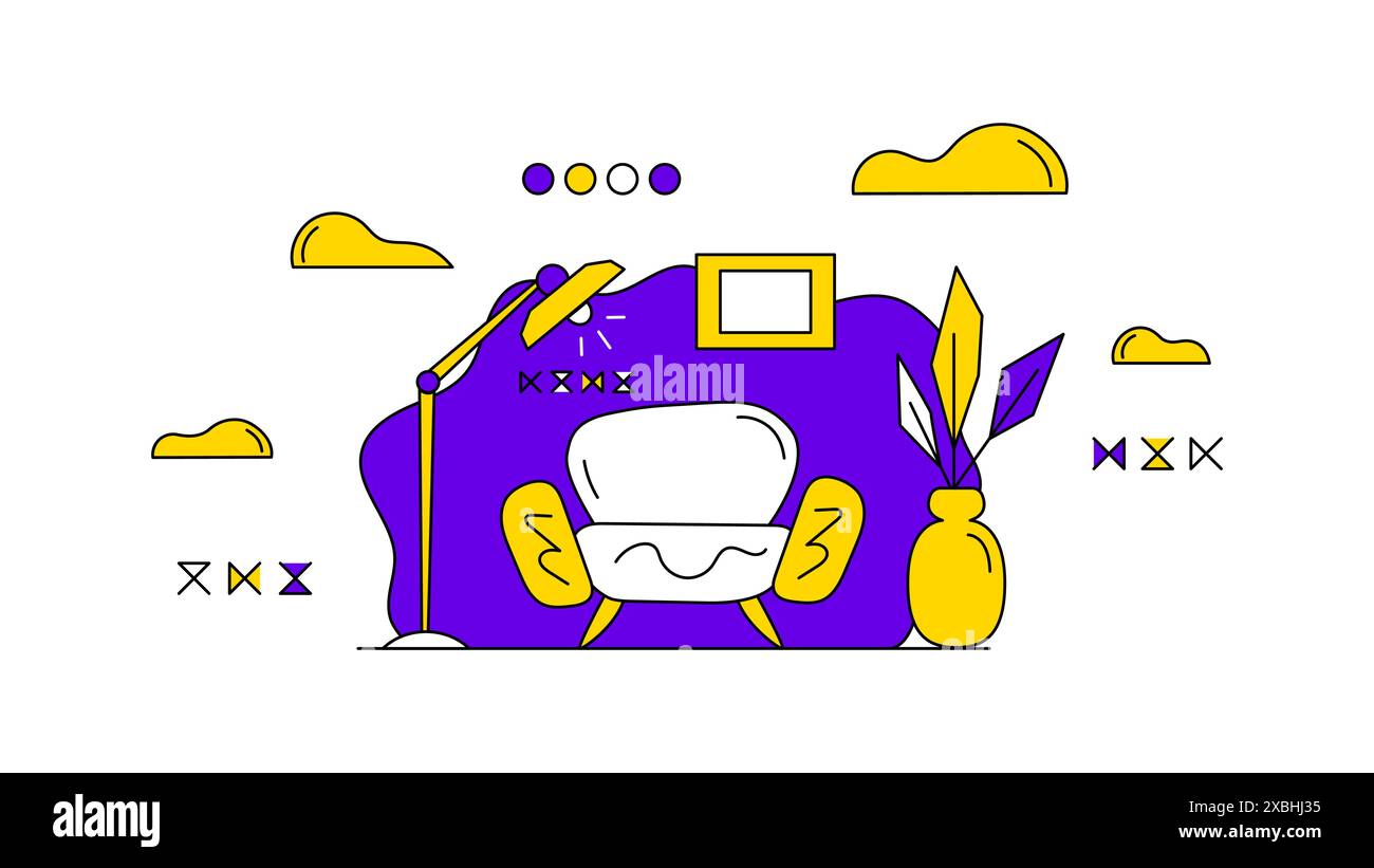 Heim-Arbeitsplatz. Haussofa. Organisationskonzept für Freiberufler. Verbesserung des Arbeitsablaufs zu Hause. Abstraktes Vektor-Geschäftskonzept. Vorteile von Fernarbeiten, LIM Stock Vektor