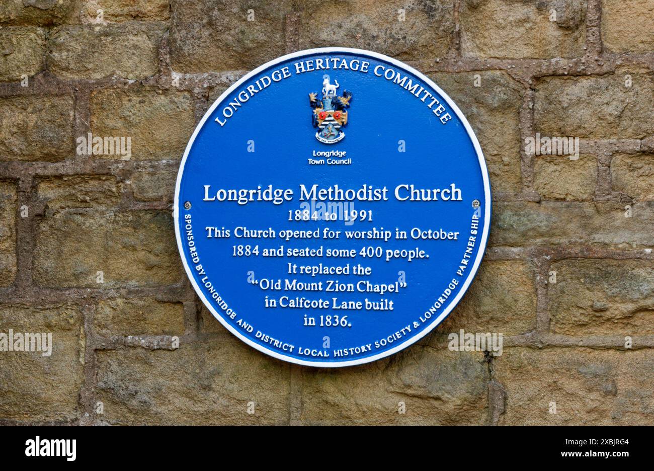 Blaue Plakette der Longridge Methodist Church. Berry Lane, Longridge. Stockfoto