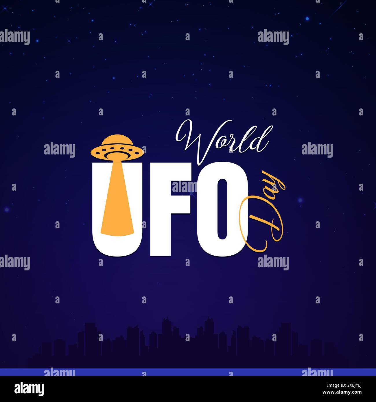 Welt-UFO-Tag kreative einzigartige Typografie-Logo-Schriftzug isolierte Vektor-Illustration. Verzweigungsbaum Illustration Kosmos. Aliens Auf Fliegenden Untertassen Stock Vektor