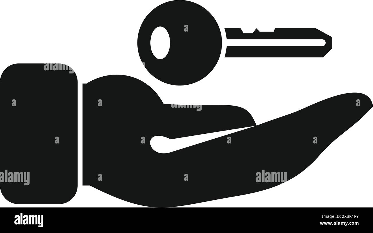 Offene Handfläche mit Schlüssel, symbolisiert Immobilien, Sicherheit und Zugang Stock Vektor