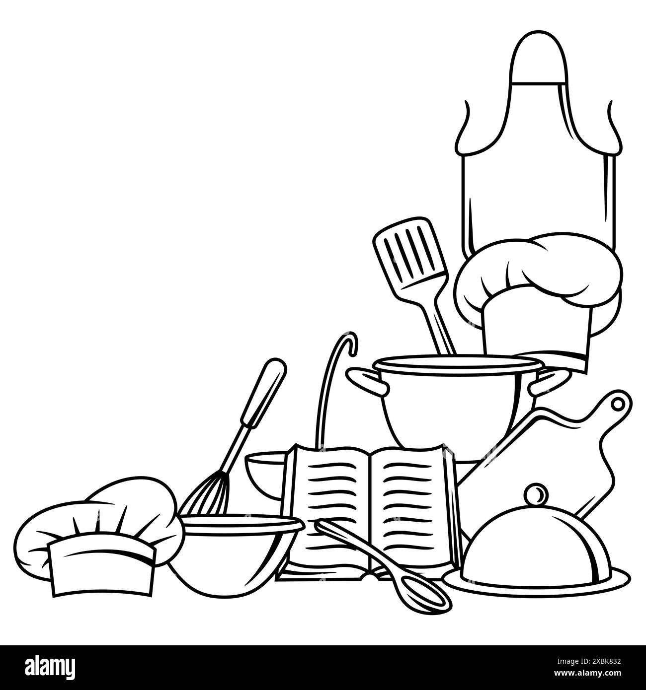 Hintergrund mit Küchenutensilien. Kochgeräte für Haus und Restaurant. Stock Vektor