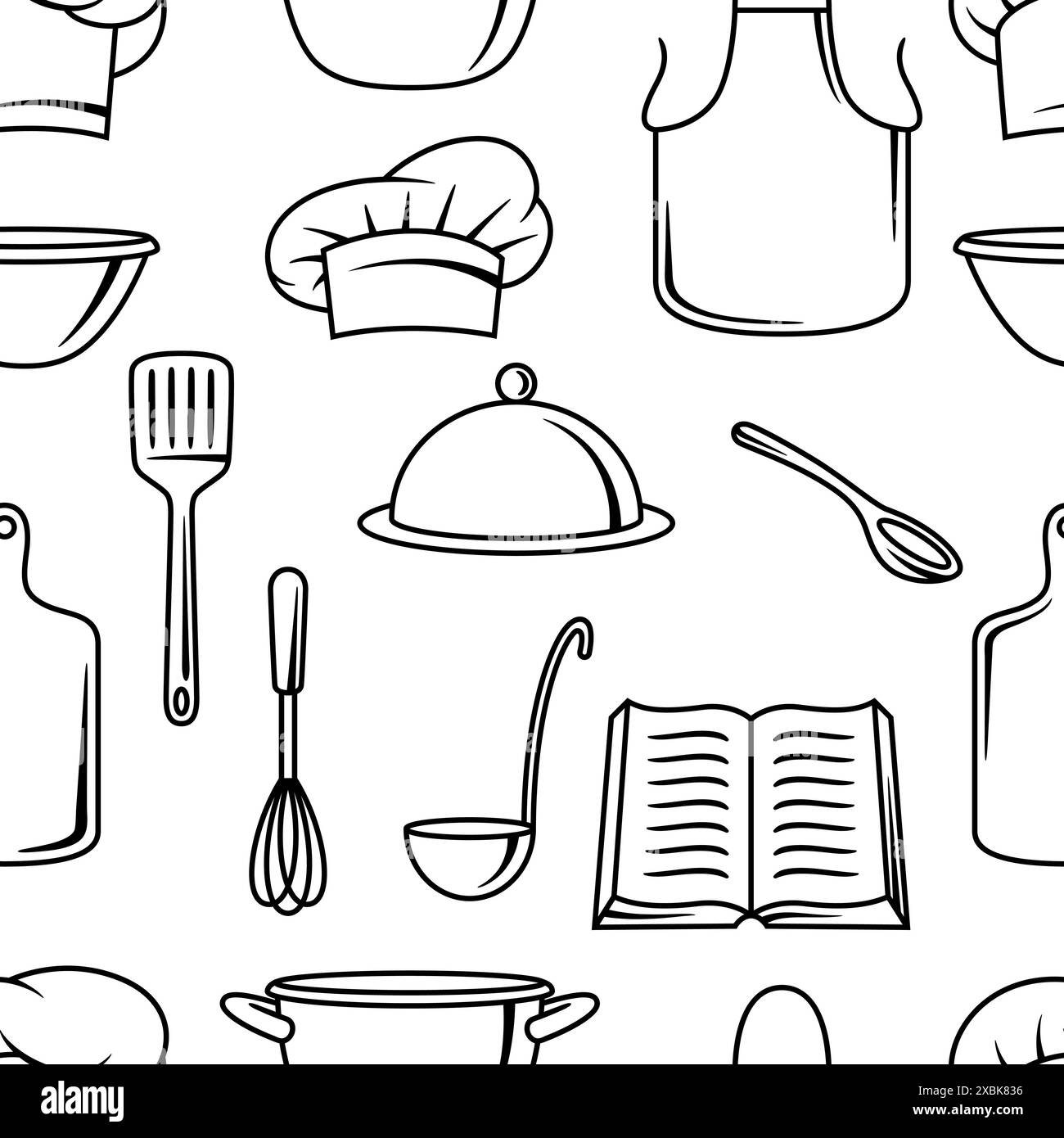 Muster mit Küchenutensilien. Kochutensilien für Zuhause und Restaurant. Stock Vektor