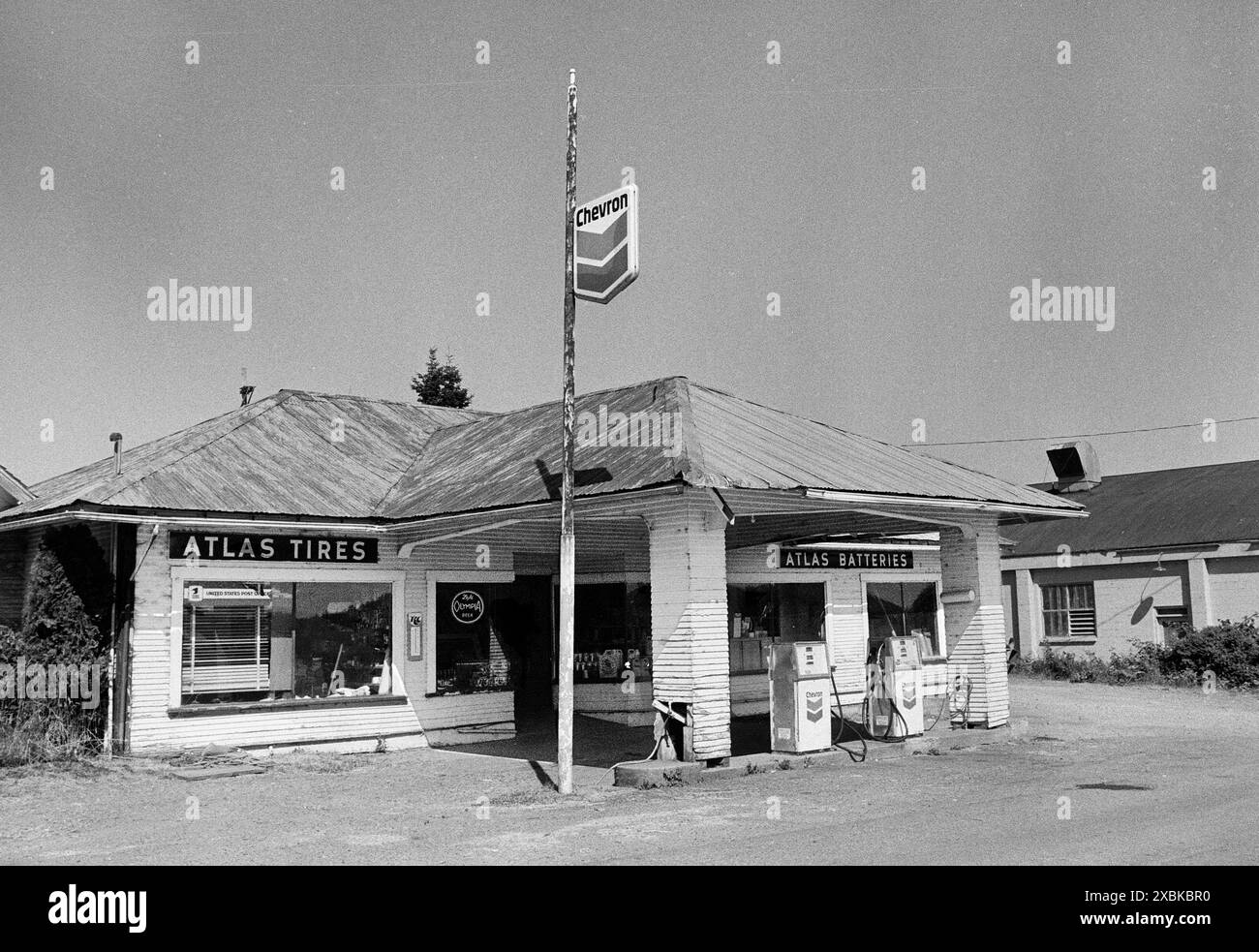 Vintage-Tankstelle Charleston, Oregon Stockfoto