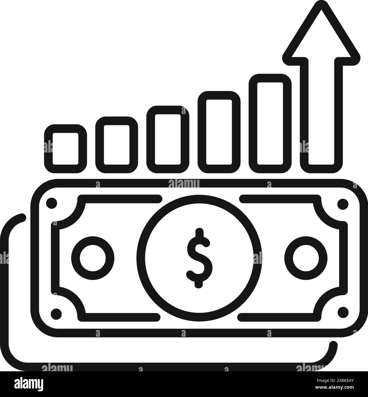 Strichgrafik-Symbol einer Dollar-Banknote mit wachsendem Diagramm, das den finanziellen Erfolg repräsentiert Stock Vektor