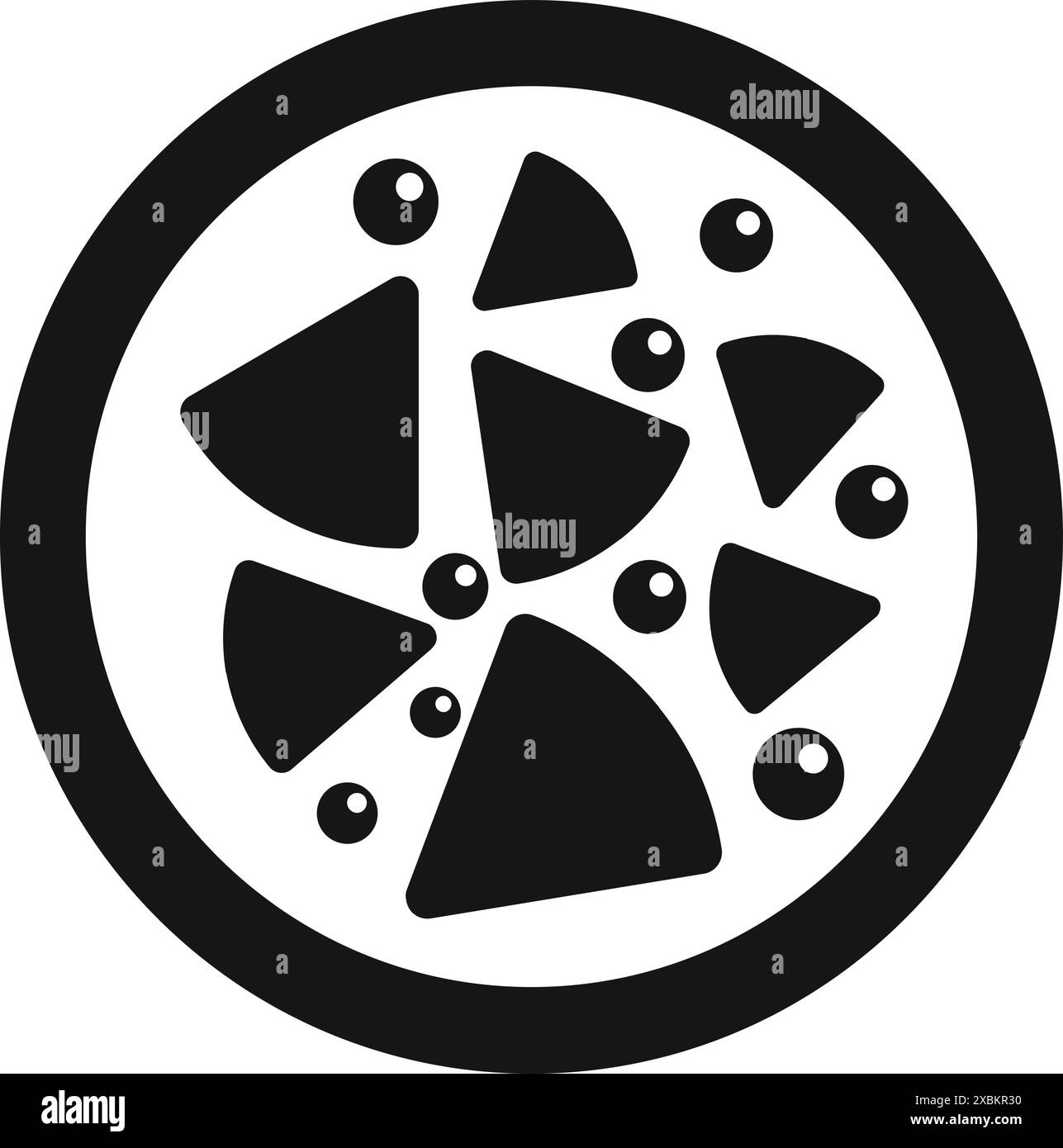 Einfaches schwarz-weißes Symbol, das eine in Scheiben geschnittene Zitrusfrucht wie Grapefruit, Orange oder Zitrone darstellt Stock Vektor