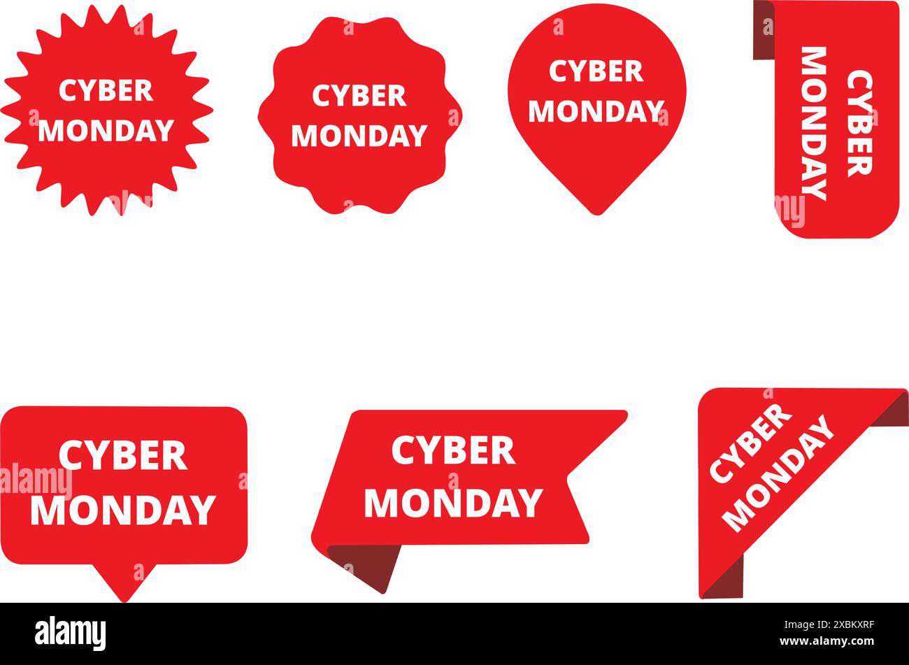 Rote Cyber monday-Etiketten auf weißem Hintergrund mit Kopierraum Stock Vektor