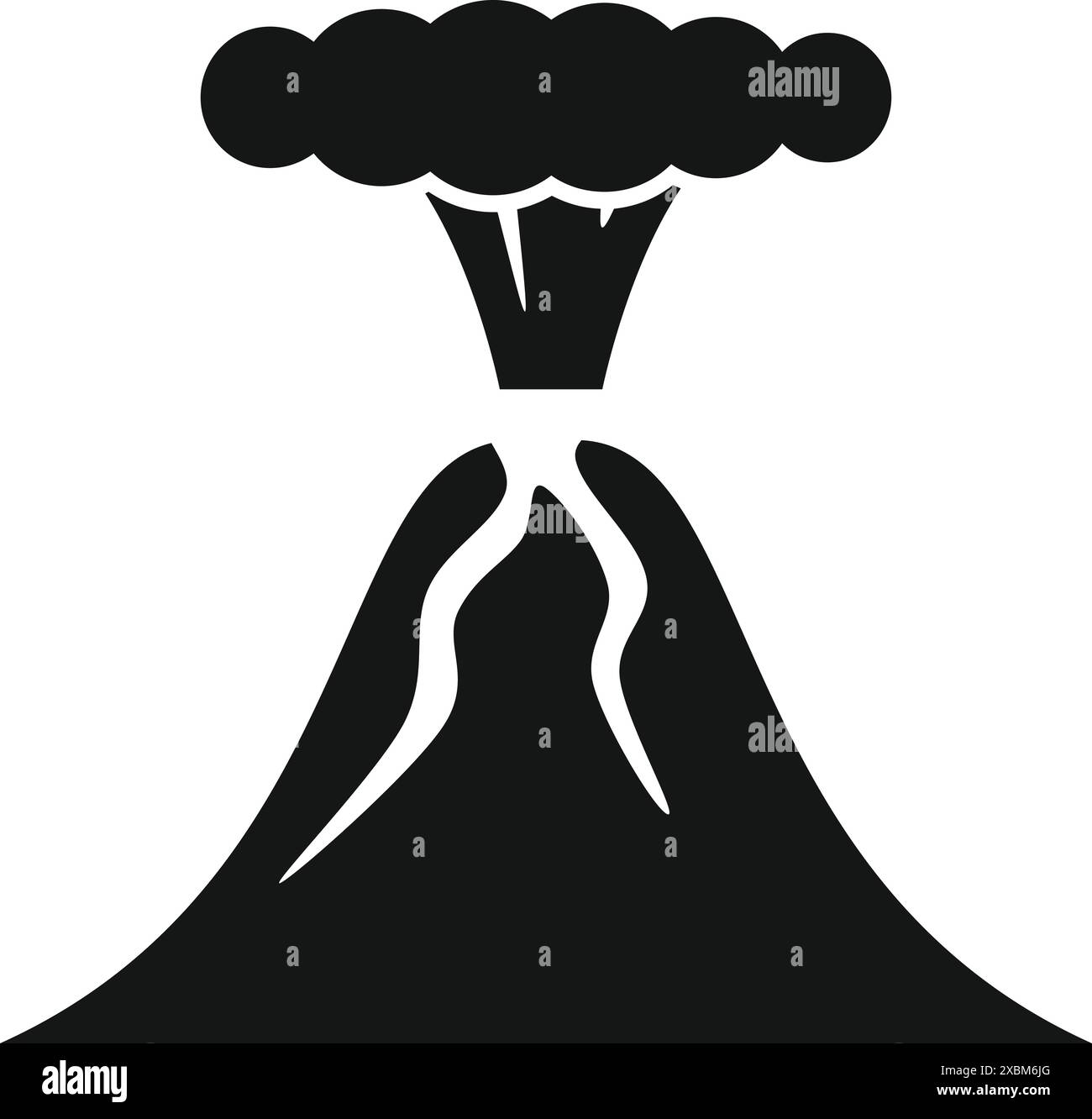 Schwarz-weiß-Symbol eines Vulkans, der von Rauch ausbricht Stock Vektor