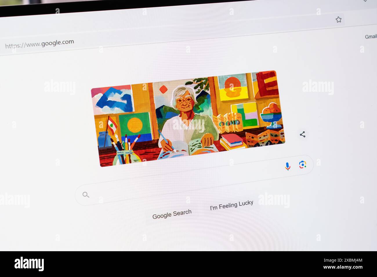 Google Doodle feiert den libanesischen amerikanischen Dichter und Künstler Etel Adnan, der als einer der erfolgreichsten arabisch-amerikanischen Autoren ihrer Ära gilt Stockfoto