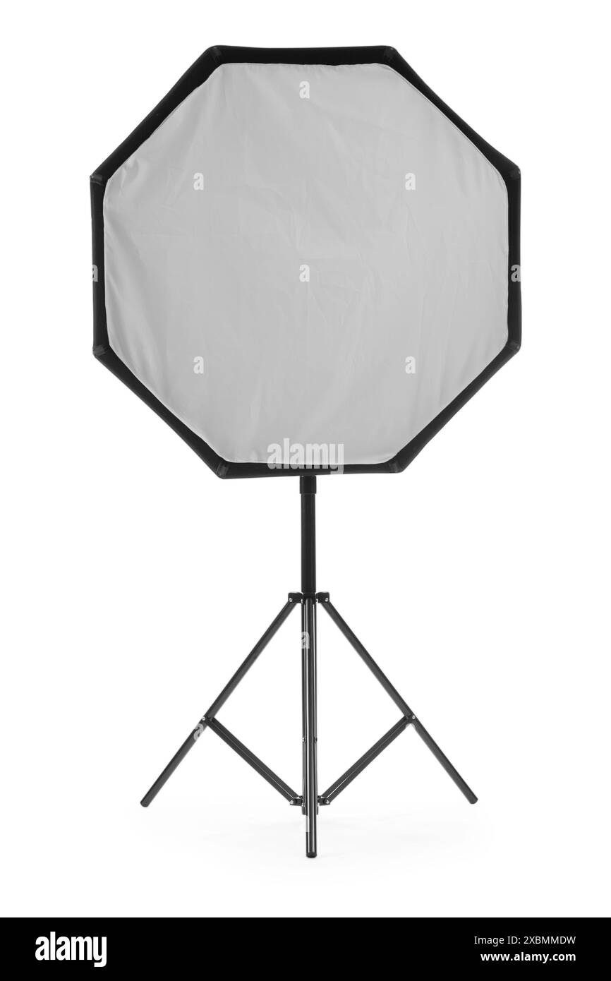 Professioneller Lichtreflektor isoliert auf weiß. Ausrüstung für Fotografen Stockfoto