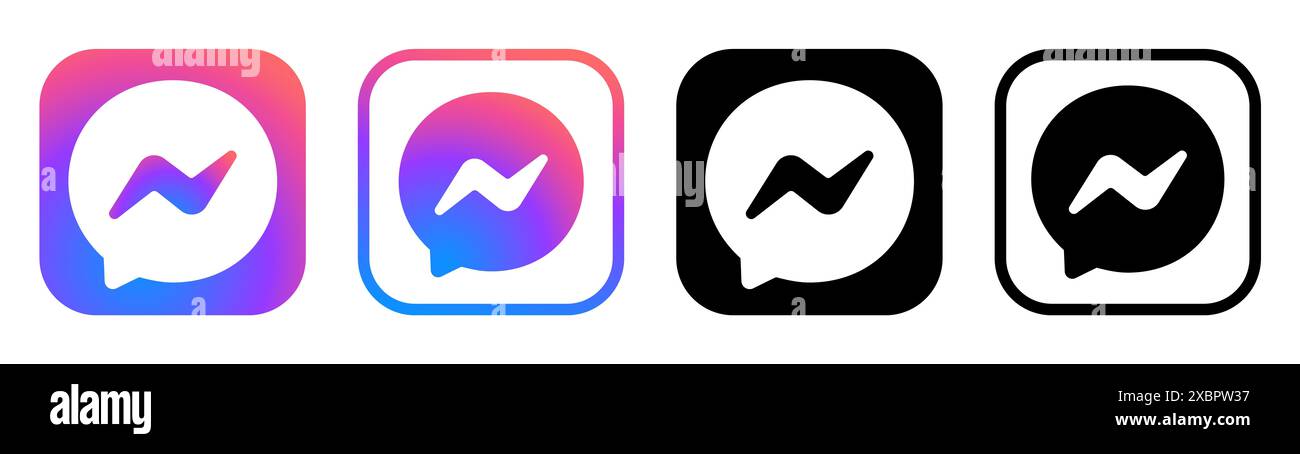 Kiew, Ukraine - 5. Februar 2024: Set von Symbolen für die mobile App Facebook Messenger, gedruckt auf Papier. Facebook Messenger ist ein US-amerikanischer Instan Stockfoto